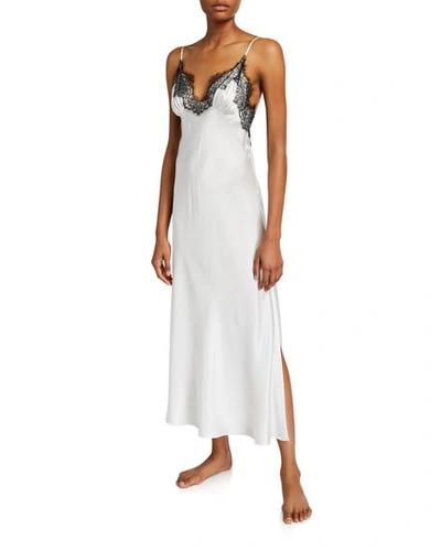 Christine Lingerie Arabella Lace-trim Silk Nightgown In White/black