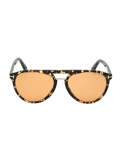 Tom Ford Men's Burton Double-bridge Havana Aviator Sunglasses
