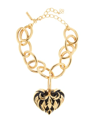 Oscar De La Renta Painted Heart Pendant Necklace In Black/gold