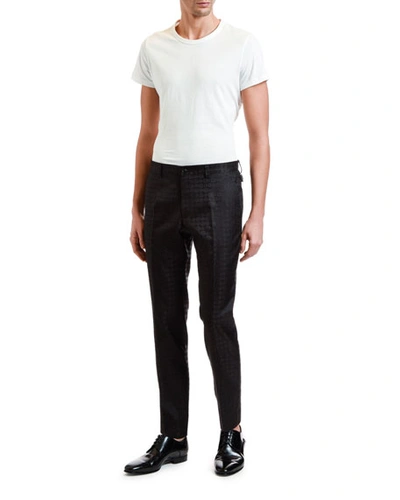 Dolce & Gabbana Men's Silk Tonal Jacquard Evening Pants In Black