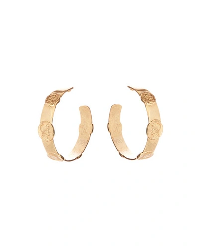 Oscar De La Renta Embossed Coin Hoop Earrings In Gold