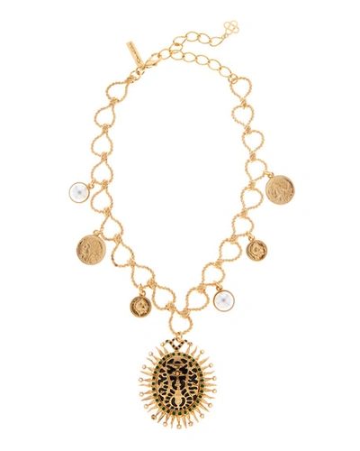 Oscar De La Renta Decorative Medallion Necklace In Black/gold