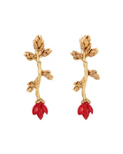 Oscar De La Renta Resin & Crystal Flower Bud Clip Earrings