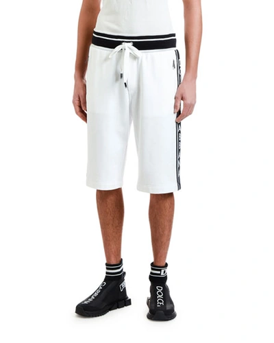 Dolce & Gabbana Men's Sweat Shorts With Logo Taping In White