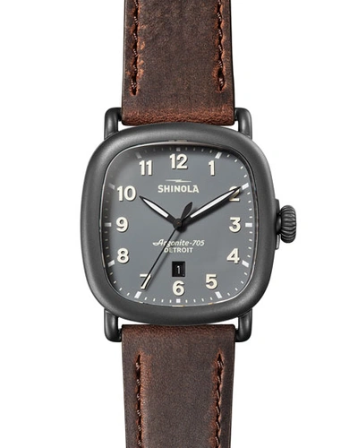 Shinola Men's 43mm Guardian Watch With Premium Leather Strap In Gunmetal