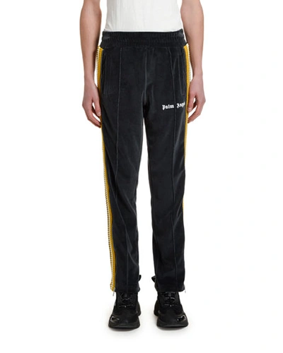 Palm Angels Men's Chenille Track Pants With Side Stripes In Black/white