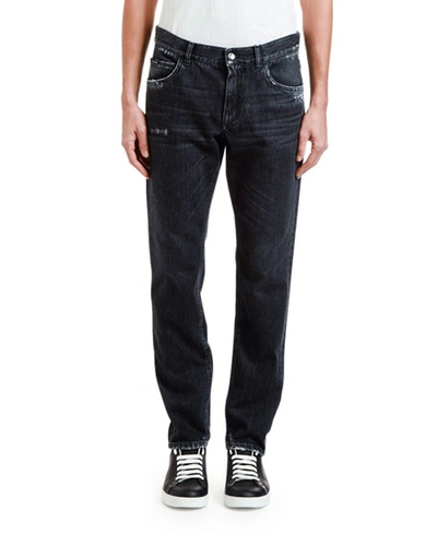 Dolce & Gabbana Men's Straight-leg Distressed Jeans In Black