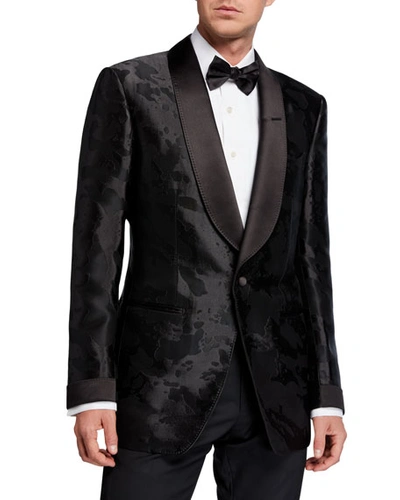 Tom Ford Men's Camo-print Satin Dinner Jacket In Black