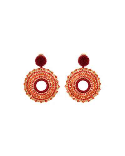Oscar De La Renta Beaded Circular Clip-on Drop Earrings In Red