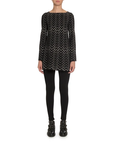 Alaïa Bell-sleeve Tunic Dress In Black/white