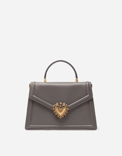 Dolce & Gabbana Large Devotion Bag In Smooth Calfskin In Gray