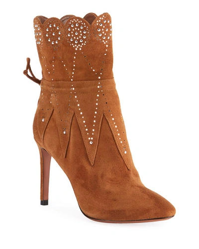 Alaïa Crystal-beaded Suede Booties In Camel