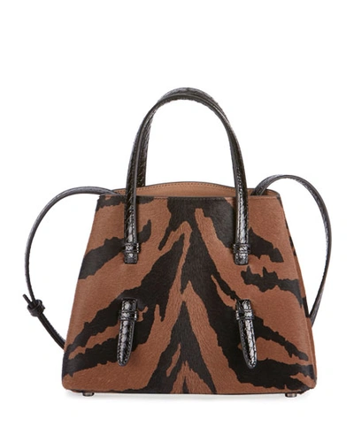 Alaïa Mina Mini Tiger-print Calf Hair & Snake Tote Bag In Brown Pattern