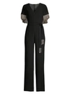 Elie Tahari Nur V-neck Jumpsuit With Beaded Fringe Cape In Black