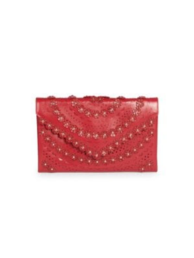 Alaïa Oum Laser-cut Leather Clutch Bag With Flowers In Red