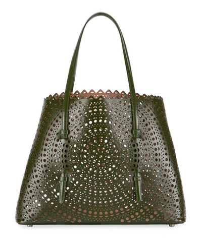 Alaïa Mina Medium Laser-cut Leather Tote Bag In Dark Green