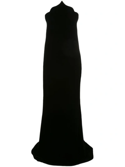 Oscar De La Renta Velvet Pointed Bodice Gown In Black