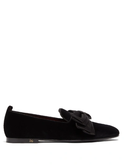 Dolce & Gabbana Bow-embellished Velvet Loafers In Black