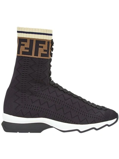 Fendi High-top Stretch Knit Trainers In Black