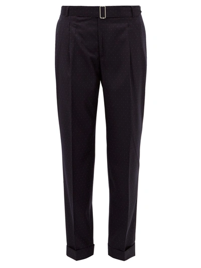 Officine Generale Pierre Pin-dot High-rise Belted Wool Trousers In Navy