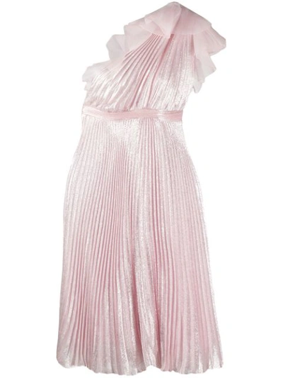 Giambattista Valli Ruffle-trimmed Pleated One-shoulder Silk Dress In Pink