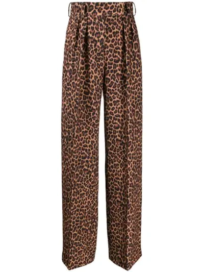 Sara Battaglia Leopard-print Wide-leg Trousers In Brown