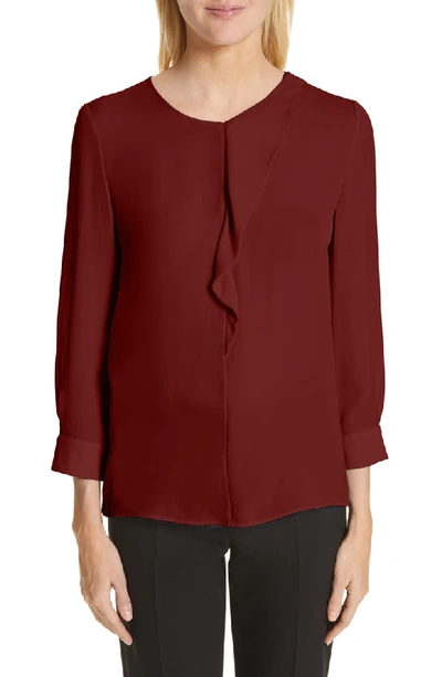 Armani Collezioni Emporio Armani Ruffle Detail Silk Blouse In Picante Red