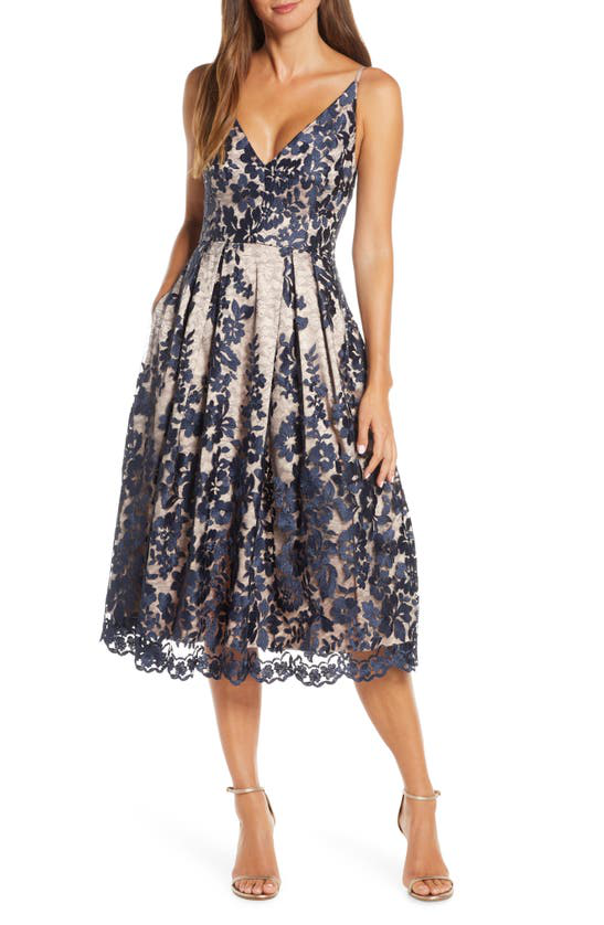 Eliza J Embroidered Lace Fitandflare Dress In Navy ModeSens