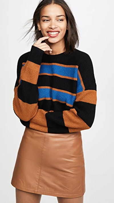 A.l.c Roman Stripe Rib Wool Blend Sweater In Cobalt Caramel Black