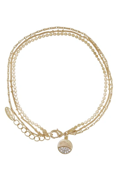 Ettika Pavé Disc Layered Chain Anklet In Gold