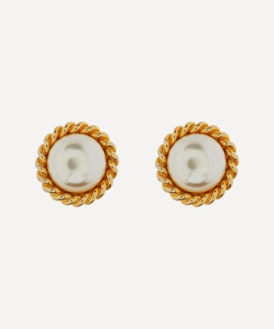 Designer Vintage 1980s David Gross Gilt Faux Pearl Clip-on Earrings In Gold