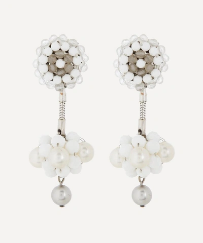 Designer Vintage 1990s Daniel Swarovski White Metal Faux Gemstone Clip-on Drop Earrings In Silver