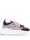 Versace Men's Chain Reaction Caged-print Sneakers In Navy & Multi