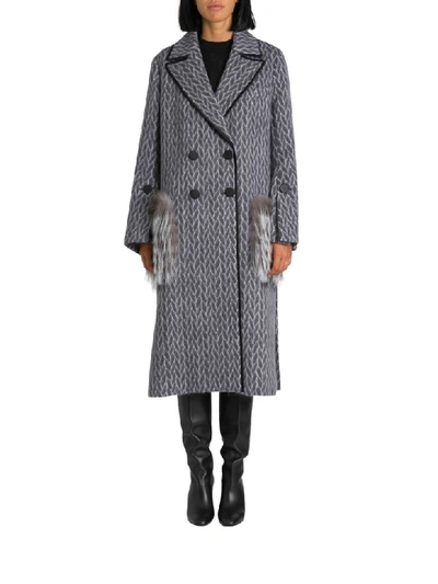 Fendi Coat With Fur Pockets In Grigio