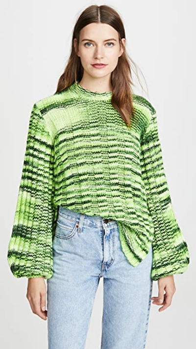 Ganni Neon Mélange Ribbed-knit Sweater In Green