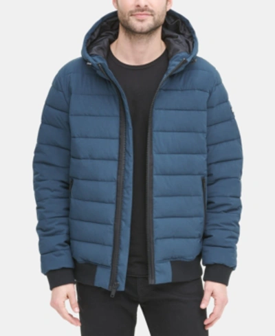 Dkny Men's Quilted Hooded Bomber Jacket In Blue Steel