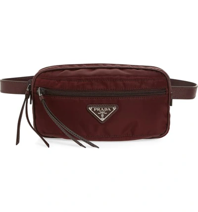 Prada Small Nylon Belt Bag In Bordeaux