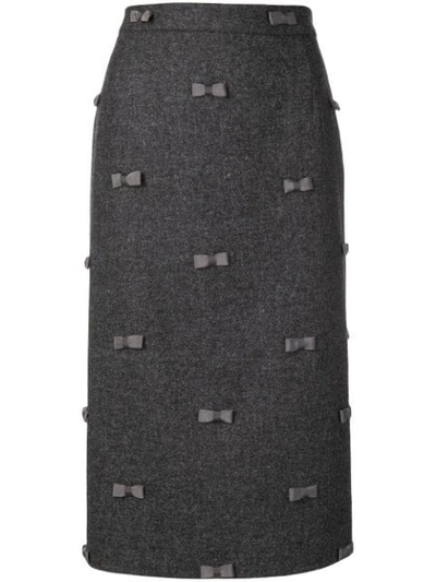 Thom Browne Bow Embroidery Pencil Skirt In Grey