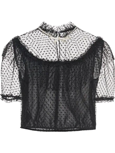 Miu Miu Embroidered Tulle Blouse In Black