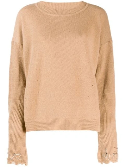 Pinko Embellished Sleeve Jumper In Brown