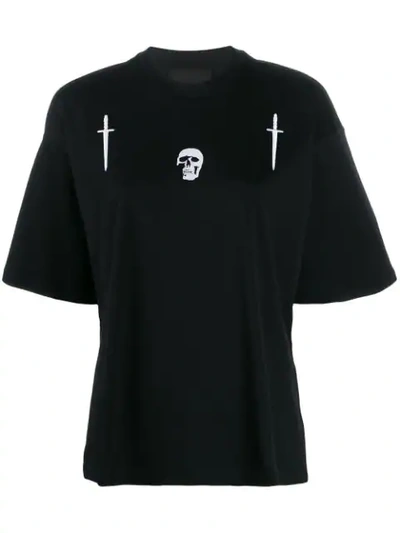 Diesel Black Gold Skull Embroidered T-shirt In Black