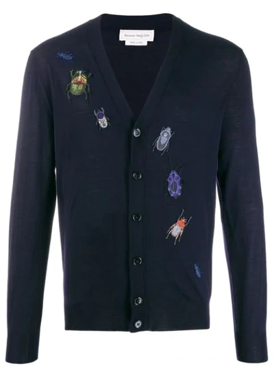 Alexander Mcqueen Insect Embroidery Cardigan In Blue