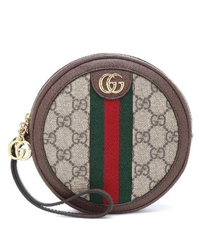 Gucci Leather Ophidia Wristlet Clutch In Brown