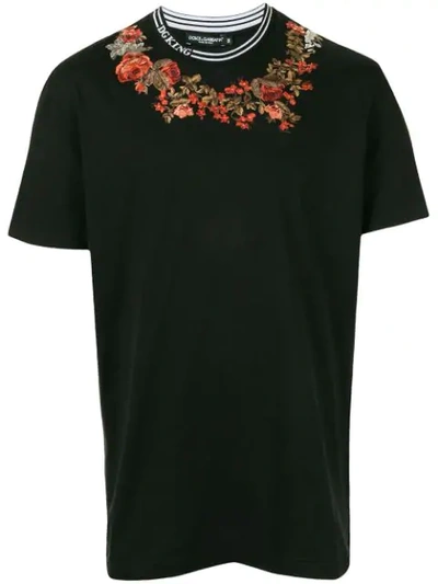 Dolce & Gabbana Cotton T-shirt With Floral Patch In Black