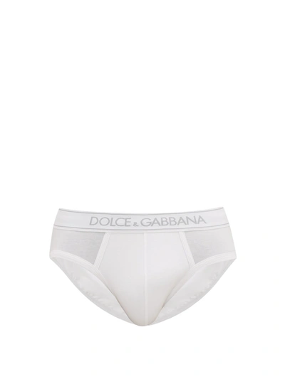 Dolce & Gabbana Mid-rise Briefs In Two-way Stretch Cotton Jersey In Bianco Ottico