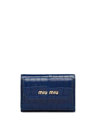 Miu Miu Logo Plaque Crocodile-effect Wallet In Blue