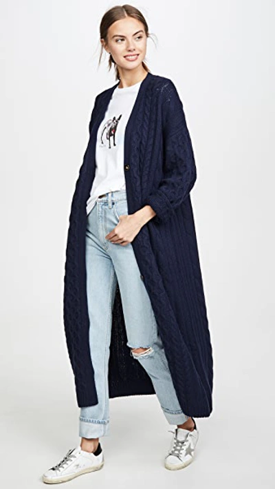 Sablyn Cable Cashmere Cardigan In Navy