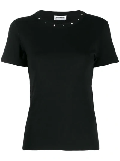 Saint Laurent Stud-embellished Collar T-shirt In Black