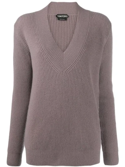 Tom Ford Cashmere V-neck Jumper In Purple