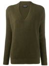 Tom Ford Ribbed V-neck Jumper In Green